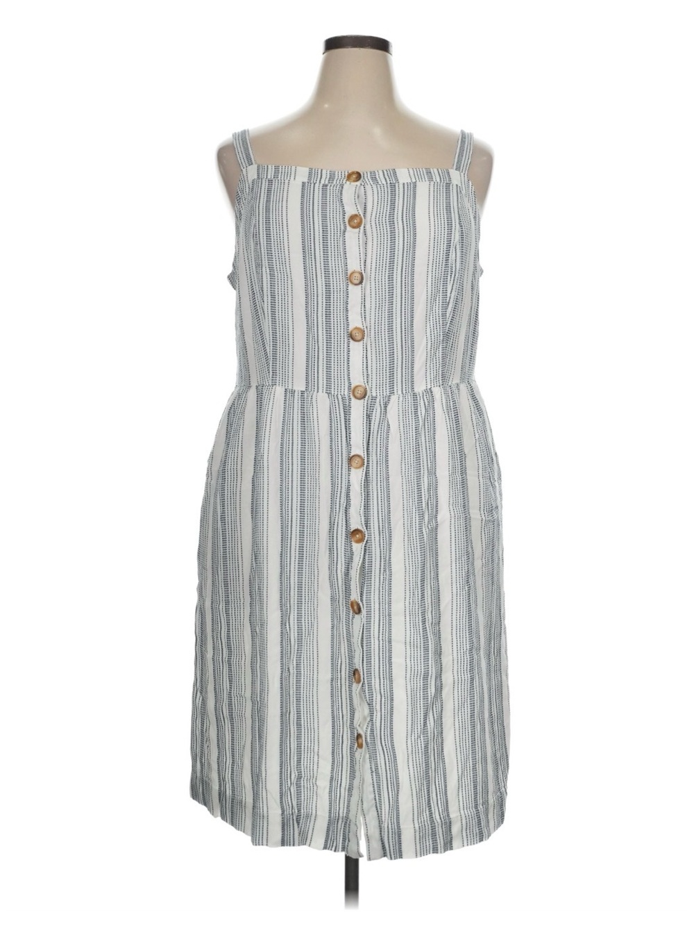 LOFT Plus White and Black Striped Dress
